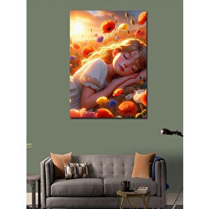 Kanvas Tablo Çiçeklerde Yatan Çocuk 100x140 cm