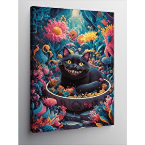 Kanvas Tablo Sen Siyah Kedi Ve Çiçekler 70x100 cm