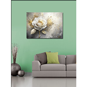 Kanvas Tablo Altın Sarısı Beyaz Çiçek 100x140 cm