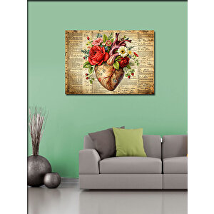 Kanvas Tablo Çiçekler Ve Kalp 100x140 cm