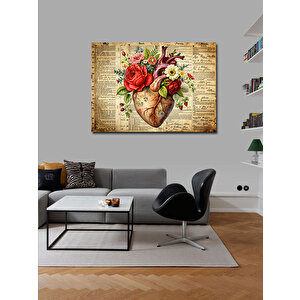 Kanvas Tablo Çiçekler Ve Kalp 100x140 cm