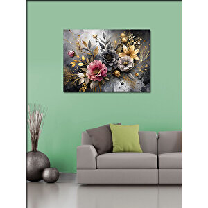 Kanvas Tablo Siyah Fon Renkli Çiçekler 70x100 cm