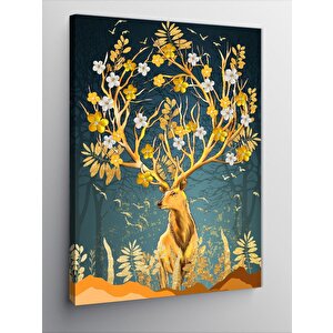 Kanvas Tablo Boynuzları Çiçekli Geyik 70x100 cm