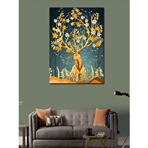 Kanvas Tablo Boynuzları Çiçekli Geyik 70x100 cm