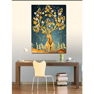 Kanvas Tablo Boynuzları Çiçekli Geyik 100x140 cm