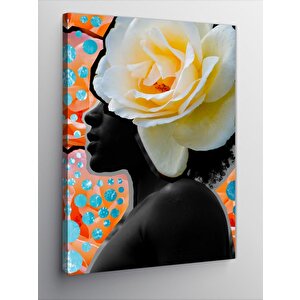 Kanvas Tablo Beyaz Çiçek Ve Kadın 100x140 cm