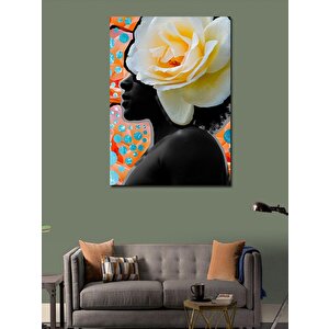Kanvas Tablo Beyaz Çiçek Ve Kadın 100x140 cm