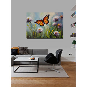 Kanvas Tablo Turuncu Kelebek Ve Çiçekler 100x140 cm