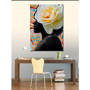 Kanvas Tablo Beyaz Çiçek Ve Kadın 70x100 cm