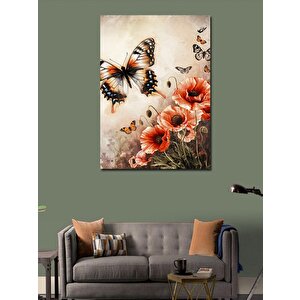 Kanvas Tablo Kelebekler Ve Çiçekler 100x140 cm
