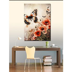 Kanvas Tablo Kelebekler Ve Çiçekler 100x140 cm