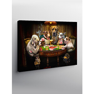 Kanvas Tablo Masada İçki İçip Kart Oynayan Köpekler 100x140 cm
