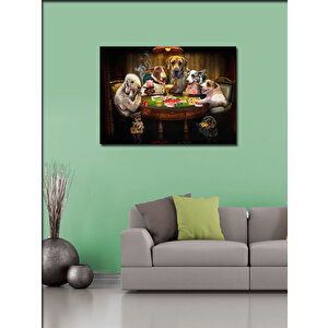 Kanvas Tablo Masada İçki İçip Kart Oynayan Köpekler 100x140 cm