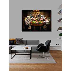 Kanvas Tablo Masada İçki İçip Kart Oynayan Köpekler 100x140 cm