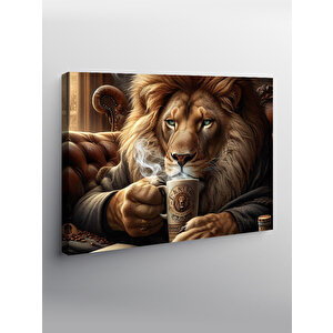 Kanvas Tablo Kahve İçen Karizmatik Aslan 70x100 cm