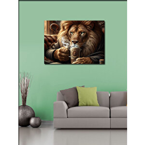 Kanvas Tablo Kahve İçen Karizmatik Aslan 70x100 cm