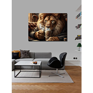 Kanvas Tablo Kahve İçen Karizmatik Aslan 70x100 cm