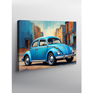 Kanvas Tablo Retro Mavi Kaplumbağa Araba 70x100 cm