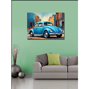 Kanvas Tablo Retro Mavi Kaplumbağa Araba 70x100 cm