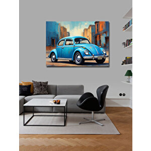 Kanvas Tablo Retro Mavi Kaplumbağa Araba 70x100 cm