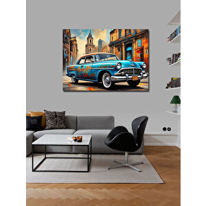 Kanvas Tablo Mavi Retro Araba 100x140 cm
