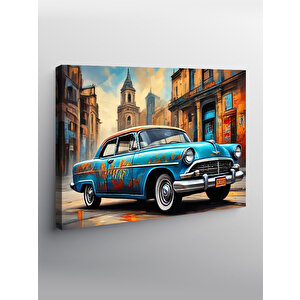 Kanvas Tablo Mavi Retro Araba