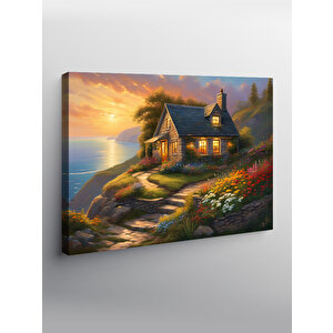 Kanvas Tablo Retro Deniz Kenarı Ev 100x140 cm