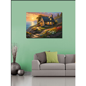 Kanvas Tablo Retro Deniz Kenarı Ev 100x140 cm