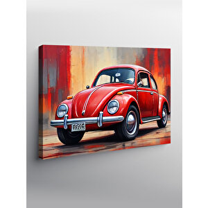 Kanvas Tablo Retro Kırmızı Kaplumbağa Araba 70x100 cm