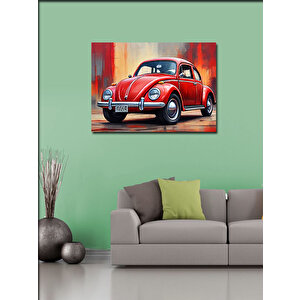 Kanvas Tablo Retro Kırmızı Kaplumbağa Araba 70x100 cm