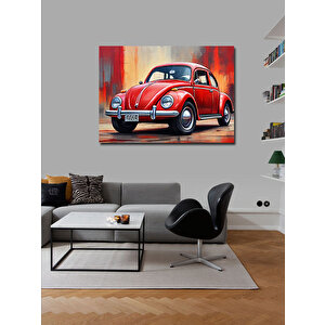 Kanvas Tablo Retro Kırmızı Kaplumbağa Araba 70x100 cm
