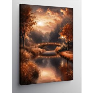 Kanvas Tablo Ormandaki Köprü Ve Göl 70x100 cm