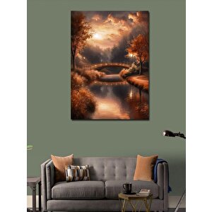 Kanvas Tablo Ormandaki Köprü Ve Göl 70x100 cm