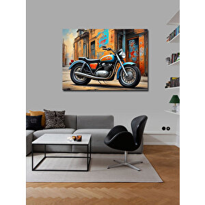 Kanvas Tablo Mavi Chopper Motosiklet