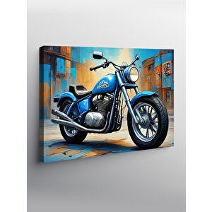 Kanvas Tablo Mavi Chopper Motosiklet