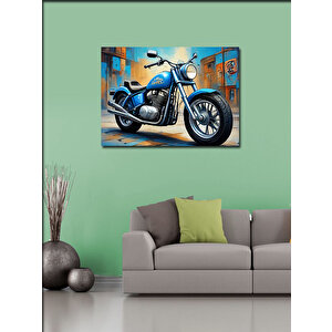 Kanvas Tablo Mavi Chopper Motosiklet