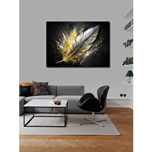 Kanvas Tablo Gold Rengi Kuş Tüyü
