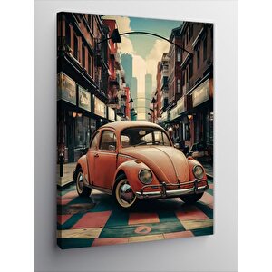 Kanvas Tablo Retro Kırmızı Araba 70x100 cm