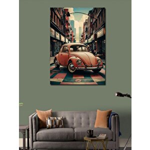 Kanvas Tablo Retro Kırmızı Araba 70x100 cm