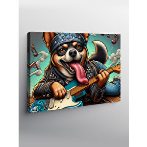 Kanvas Tablo Elektro Gitar Çalan Metalci Köpek 100x140 cm