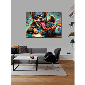 Kanvas Tablo Elektro Gitar Çalan Metalci Köpek 100x140 cm