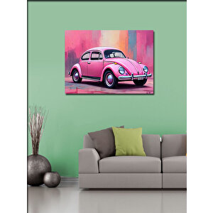 Kanvas Tablo Retro Pembe Kaplumbağa Araba 100x140 cm