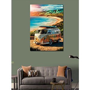 Kanvas Tablo Deniz Kenarı Ve Retro Minibüs 100x140 cm