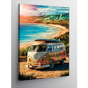 Kanvas Tablo Deniz Kenarı Ve Retro Minibüs