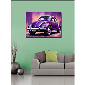 Kanvas Tablo Retro Mor Kaplumbağa Araba 100x140 cm