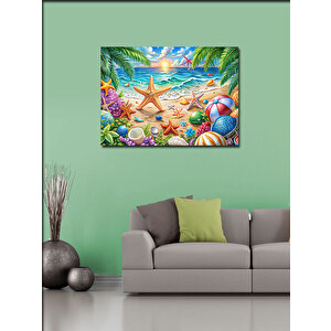 Kanvas Tablo Deniz Yıldızları Ve Sahil 70x100 cm
