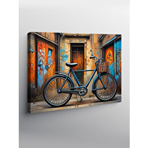Kanvas Tablo Retro Mavi Bisiklet 100x140 cm