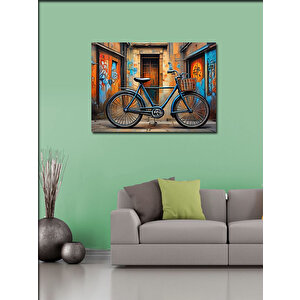 Kanvas Tablo Retro Mavi Bisiklet 100x140 cm