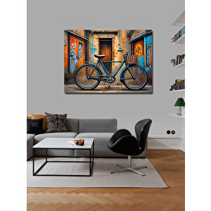 Kanvas Tablo Retro Mavi Bisiklet 100x140 cm