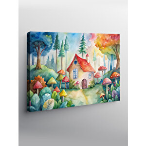 Kanvas Tablo Sevimli Orman Ve Mantar Ev 70x100 cm